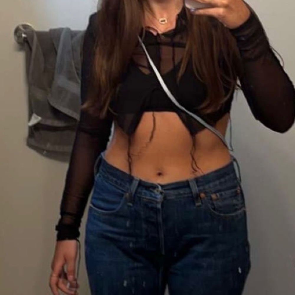 mesh frayed black top